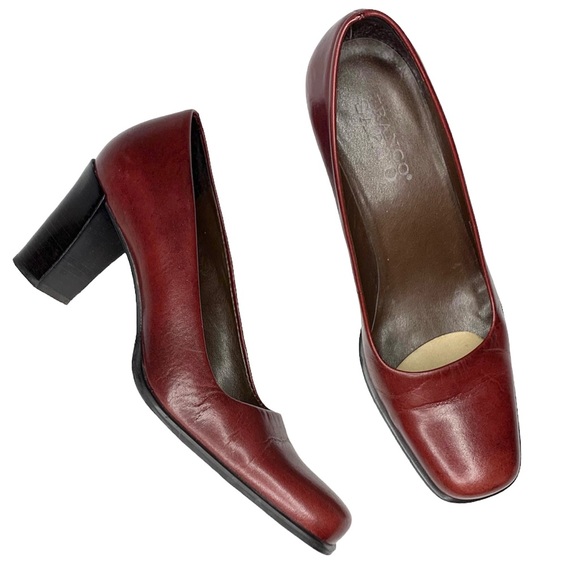 Franco Sarto square toe dark red/burgundy pumps, 6.5 - Picture 1 of 8